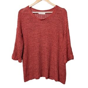 A Beautiful Soul Women’s Rust Orange Knit Crochet 3/4 Sleeve Fall Sweater